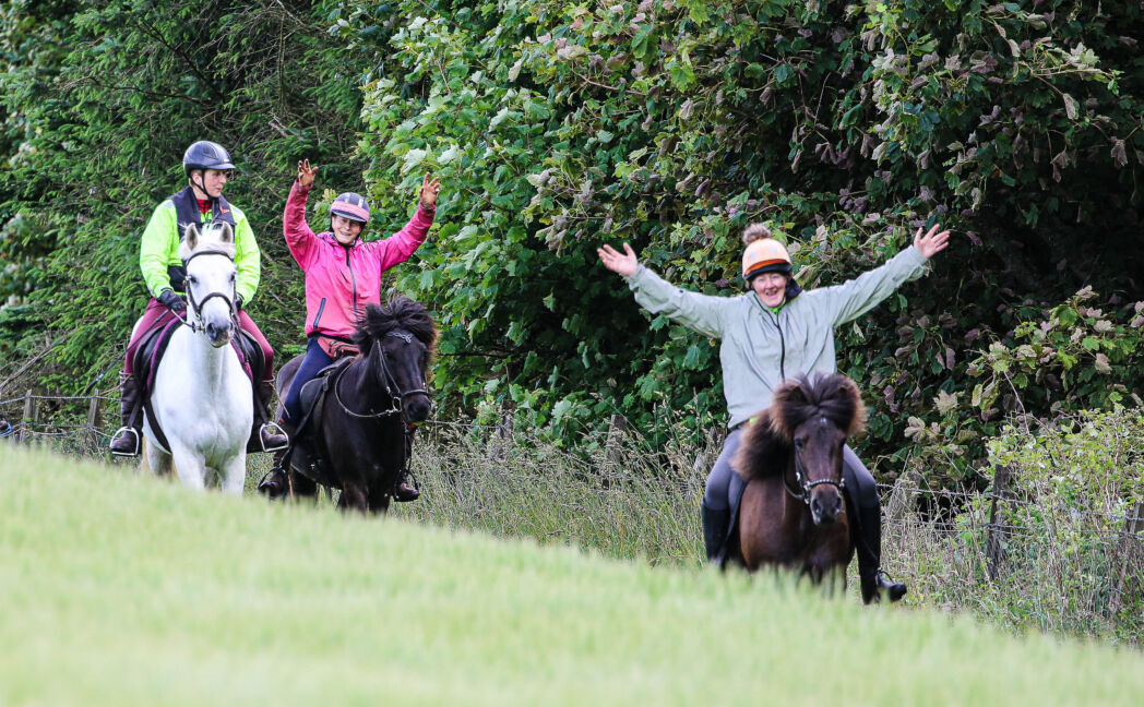 3 ladies enjoying the Logie Newton tracks on horseback